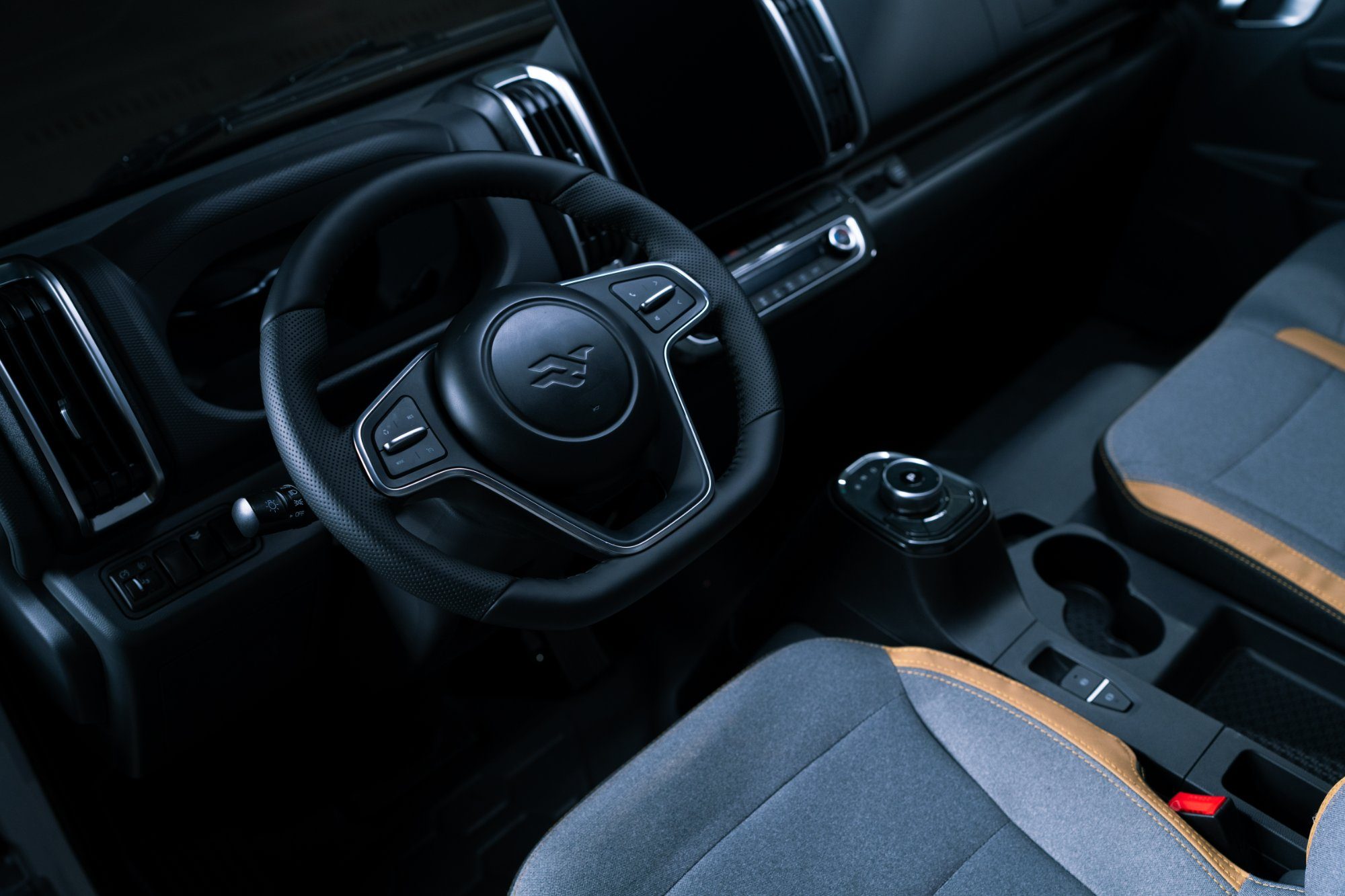 Harbinger HC Series Cab interior with steering wheel, dashboard and seats